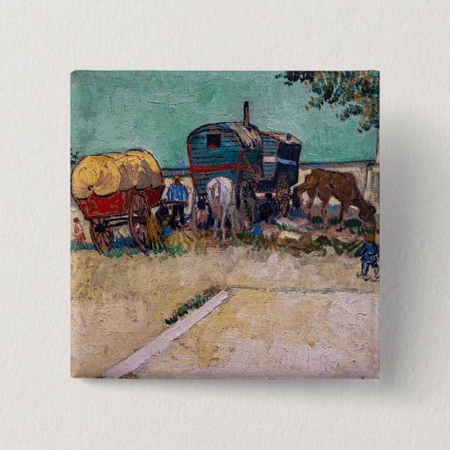 Vincent Van Gogh - Caravans, Gypsy Camp near Arles Button (Front)