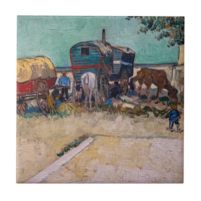 Vincent Van Gogh - Caravans, Gypsy Camp near Arles Ceramic Tile (Front)