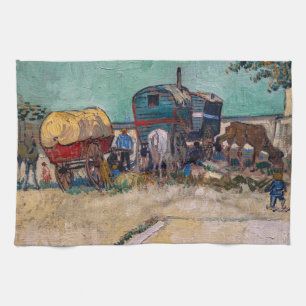 Vincent Van Gogh - Caravans, Gypsy Camp near Arles Kitchen Towel