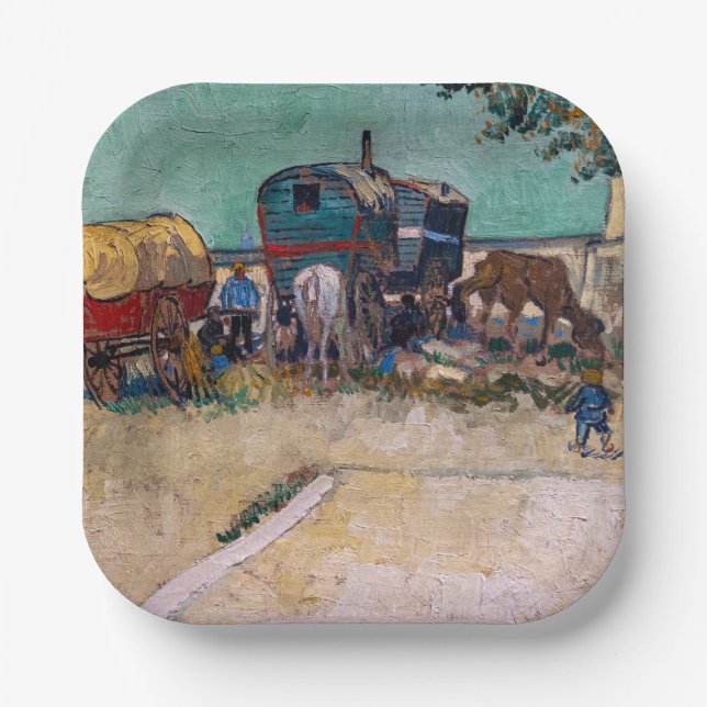 Vincent Van Gogh - Caravans, Gypsy Camp near Arles Paper Plates (Front)
