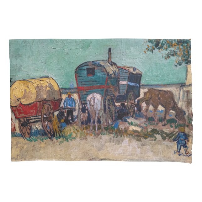 Vincent Van Gogh - Caravans, Gypsy Camp near Arles Pillow Case (Front)