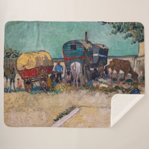 Vincent Van Gogh - Caravans, Gypsy Camp near Arles Sherpa Blanket
