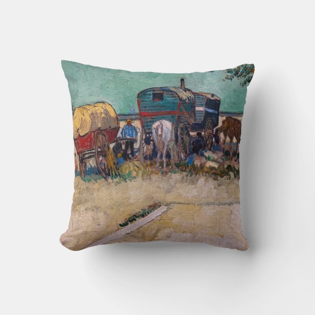 Vincent Van Gogh - Caravans, Gypsy Camp near Arles Throw Pillow (Front)