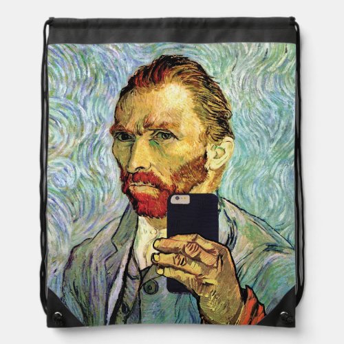 Vincent Van Gogh Cellphone Selfie Self Portrait Drawstring Bag