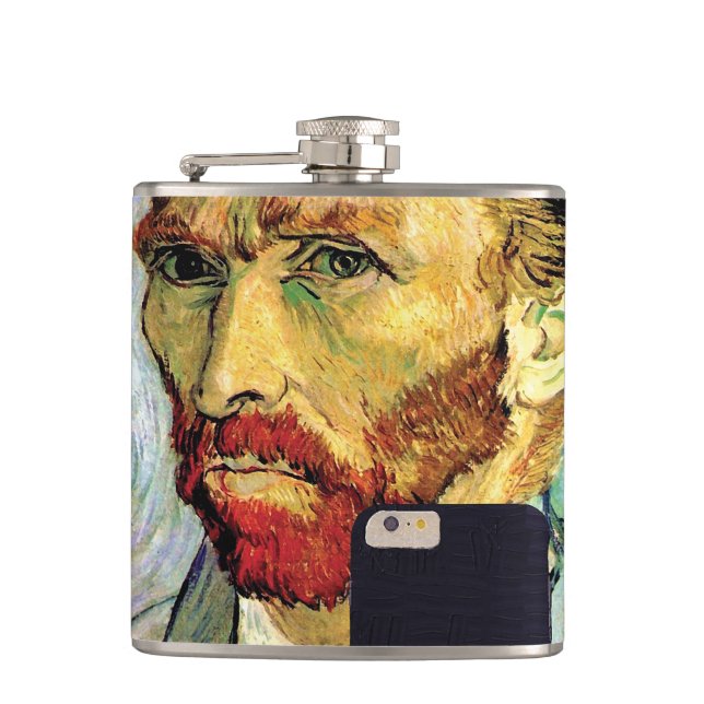 Vincent Van Gogh Cellphone Selfie Self Portrait Flask (Front)