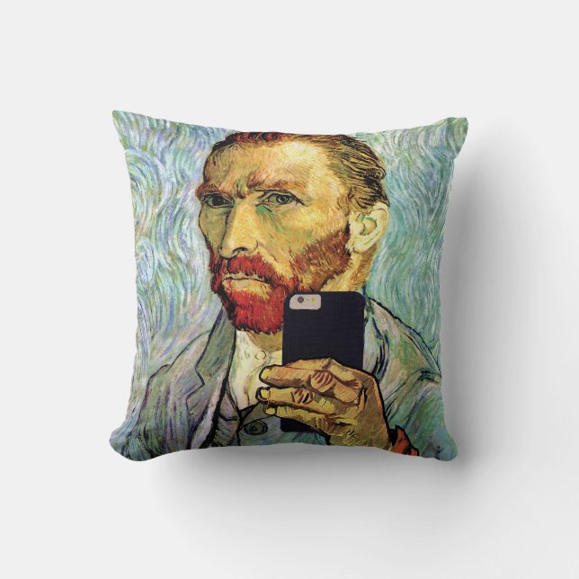 Vincent Van Gogh Cellphone Selfie Self Portrait Throw Pillow (Front)