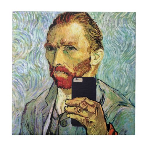 Vincent Van Gogh Cellphone Selfie Self Portrait Tile