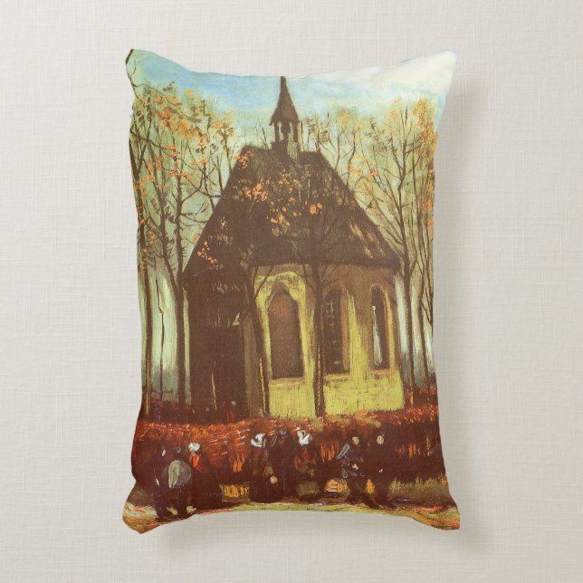Vincent van Gogh - Chapel at Nuenen, Churchgoers Accent Pillow (Front(Vertical))