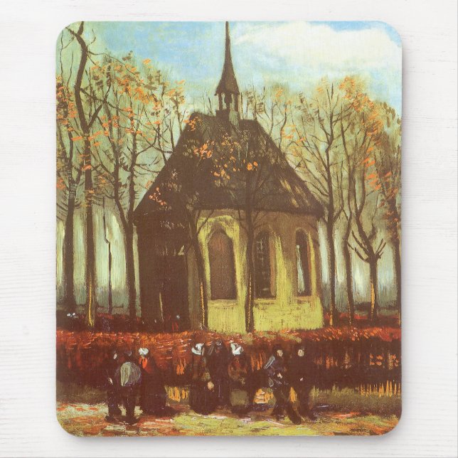 Vincent van Gogh - Chapel at Nuenen, Churchgoers Mouse Pad (Front)