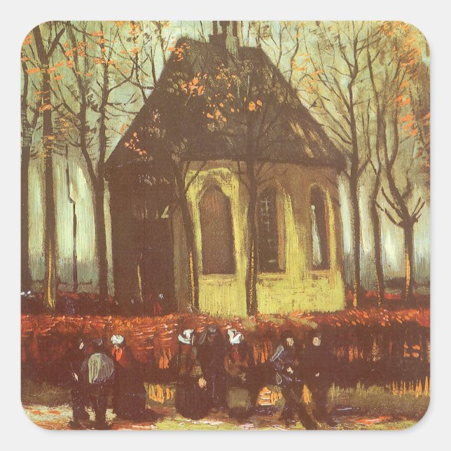 Vincent van Gogh - Chapel at Nuenen, Churchgoers Square Sticker (Front)