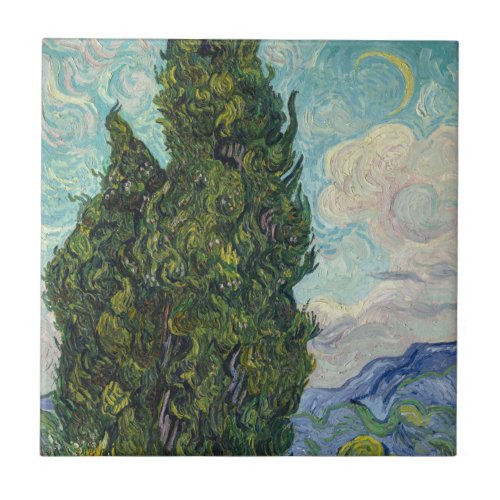 Vincent van Gogh _ Cypresses Ceramic Tile