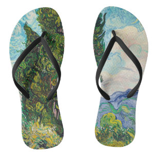 Vincent Van Gogh Cypresses Fine Art Flip Flops