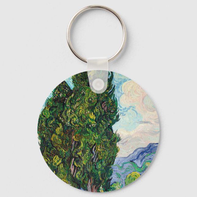 Vincent Van Gogh Cypresses Fine Art Keychain (Front)
