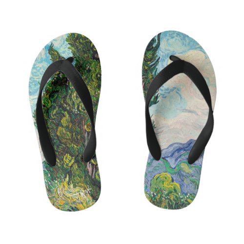 Vincent Van Gogh Cypresses Fine Art Kids Flip Flops