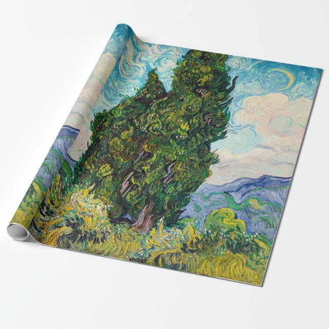 Vincent Van Gogh Cypresses Fine Art Wrapping Paper (Unrolled)
