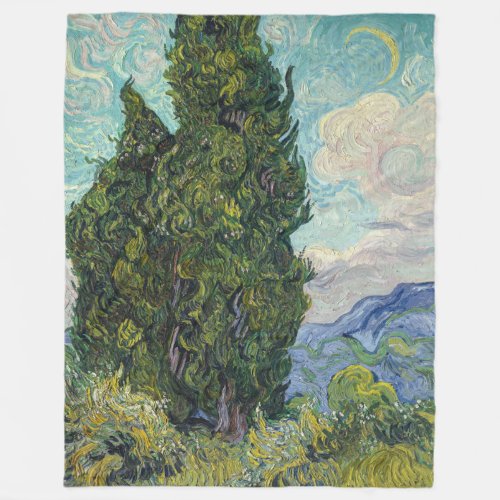 Vincent van Gogh _ Cypresses Fleece Blanket