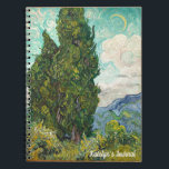 Vincent Van Gogh Cypresses Monogram Impressionist Notebook<br><div class="desc">Beautiful vintage artwork famous impressionist painter Vincent Van Gogh. This impressionism art notebook features cypress trees in a field in front of swirling clouds and a moon in the sky. Monogram with your name for a lovely journal.</div>