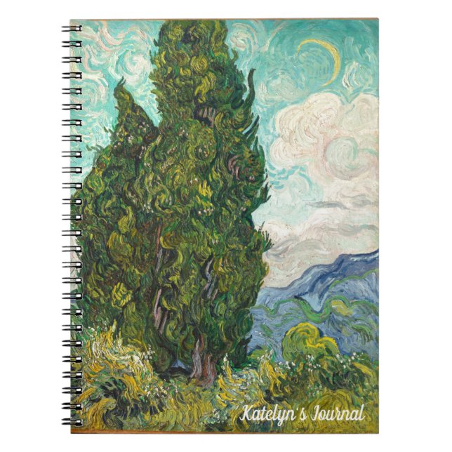 Vincent Van Gogh Cypresses Monogram Impressionist Notebook (Front)