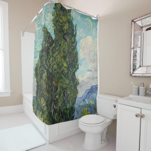 Vincent van Gogh _ Cypresses Shower Curtain
