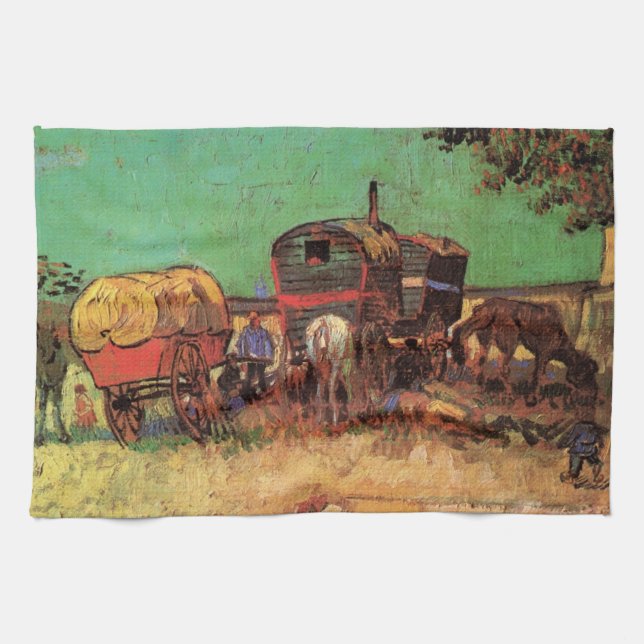 Vincent van Gogh - Encampment of Gypsies Caravans Kitchen Towel (Horizontal)