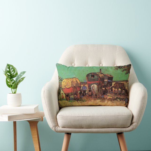 Vincent van Gogh - Encampment of Gypsies Caravans Lumbar Pillow (Chair)