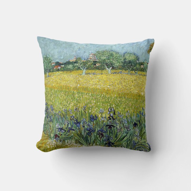 Vincent van Gogh Field of Flowers near Arles Throw Pillow (Front)