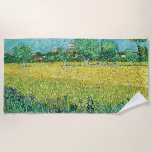 Vincent van Gogh _ Field with Irises near Arles Beach Towel