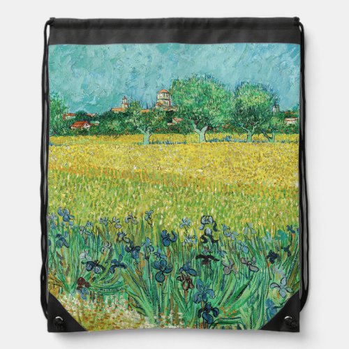 Vincent van Gogh _ Field with Irises near Arles Drawstring Bag