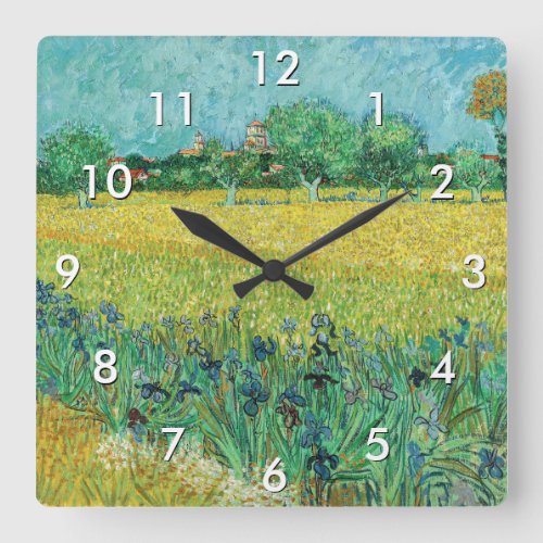 Vincent van Gogh _ Field with Irises near Arles Square Wall Clock