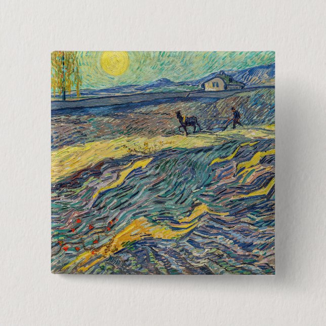 Vincent van Gogh - Field with plowing farmers Button (Front)