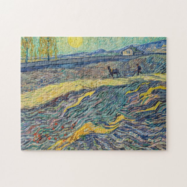 Vincent van Gogh - Field with plowing farmers Jigsaw Puzzle (Horizontal)