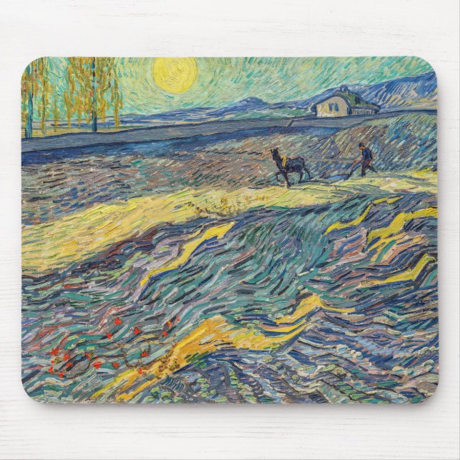Vincent van Gogh - Field with plowing farmers Mouse Pad (Front)