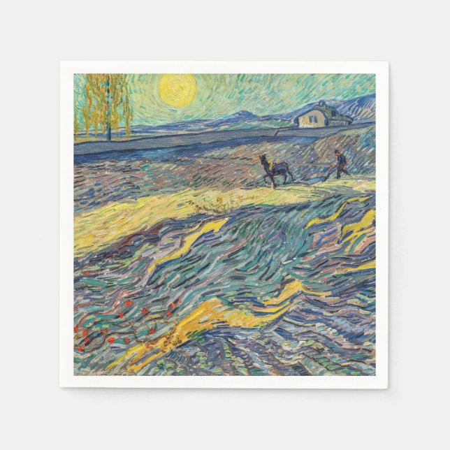 Vincent van Gogh - Field with plowing farmers Napkins (Front)