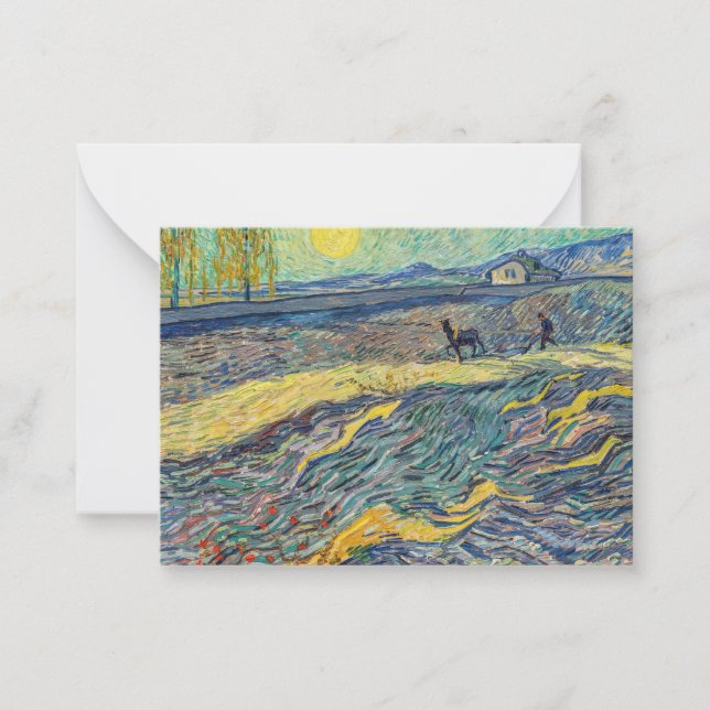 Vincent van Gogh - Field with plowing farmers Note Card (Front)