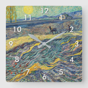 Vincent van Gogh - Field with plowing farmers Square Wall Clock