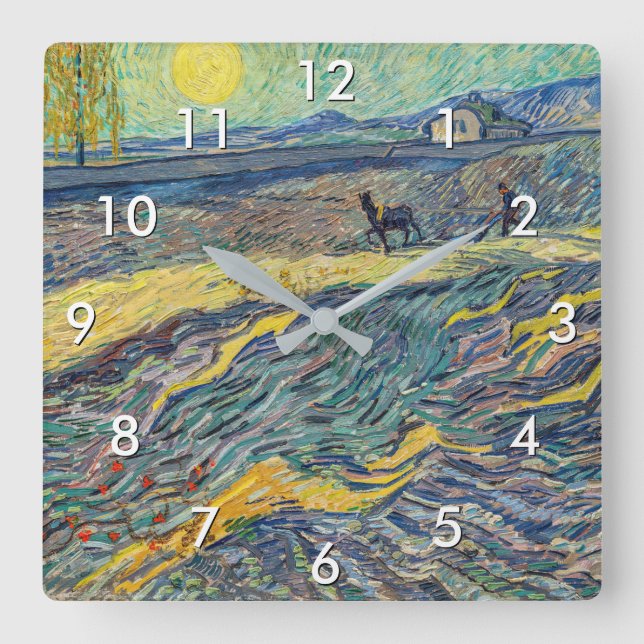 Vincent van Gogh - Field with plowing farmers Square Wall Clock (Front)