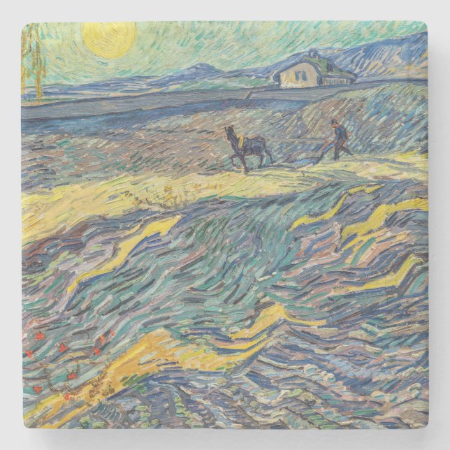 Vincent van Gogh - Field with plowing farmers Stone Coaster (Front)