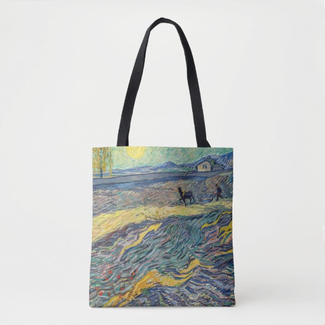 Vincent van Gogh - Field with plowing farmers Tote Bag (Front)