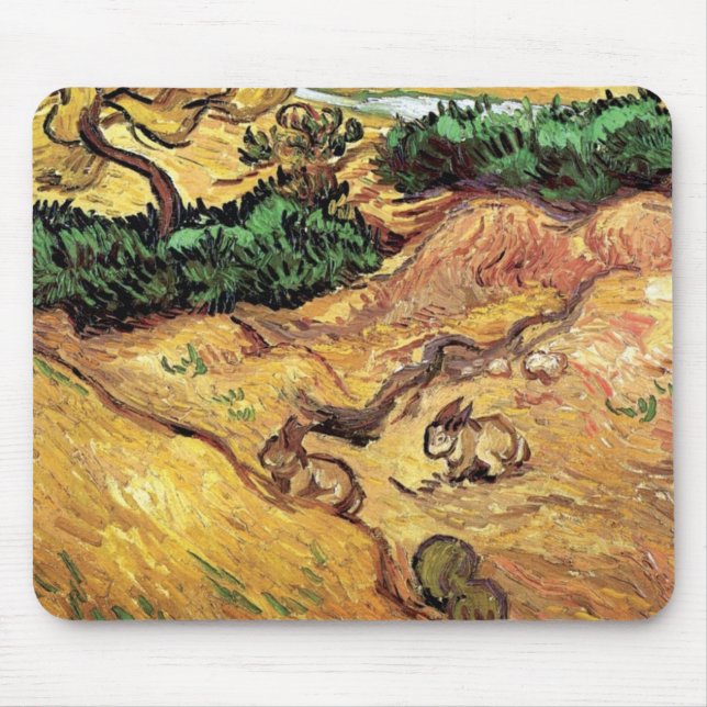 Vincent Van Gogh - Field With Two Rabbits Fine Art Mouse Pad (Front)