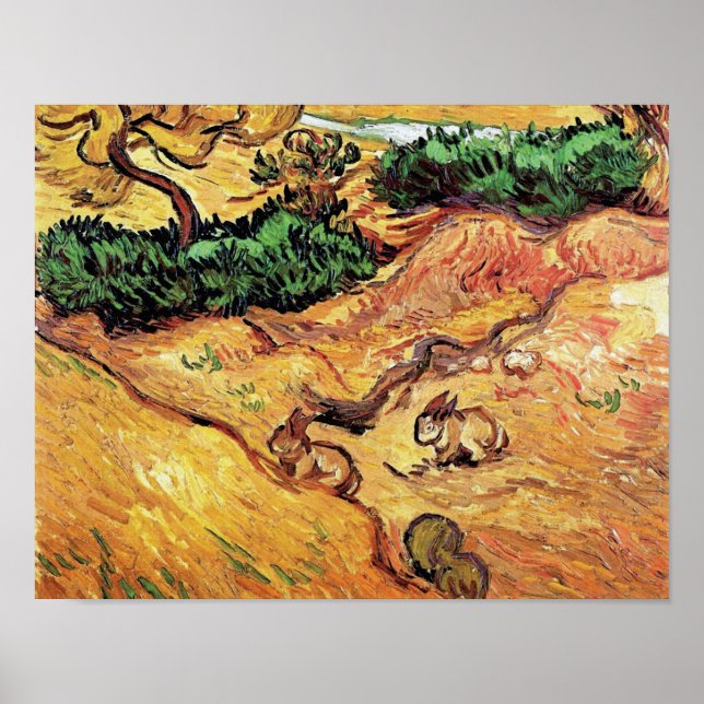 Vincent Van Gogh - Field With Two Rabbits Fine Art Poster (Front)