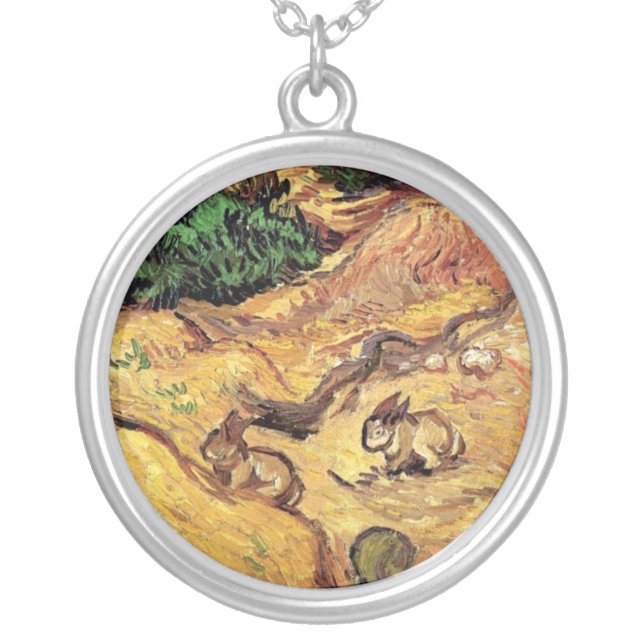Vincent Van Gogh - Field With Two Rabbits Fine Art Silver Plated Necklace (Front)