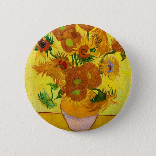 Vincent Van Gogh Fifteen Sunflowers In a Vase Art Button