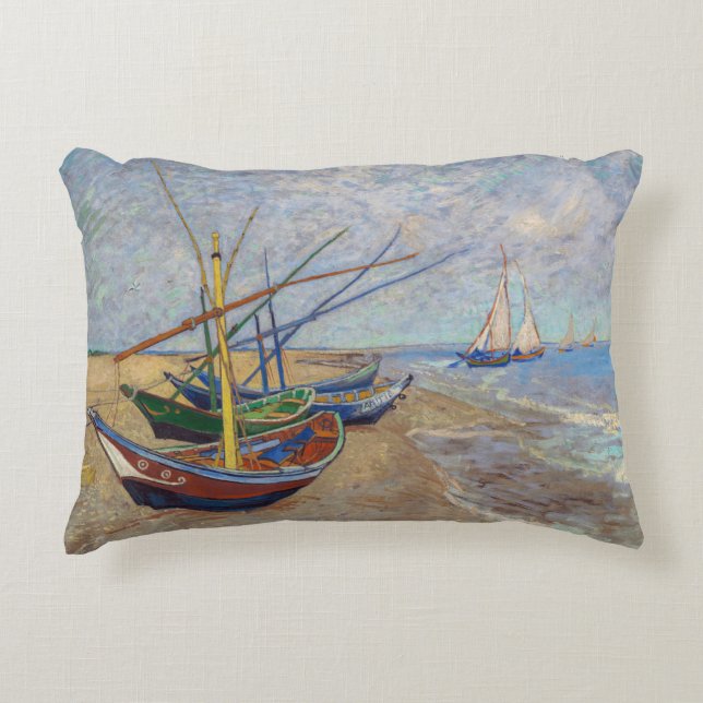 Vincent van Gogh - Fishing Boats on the Beach Accent Pillow (Front)