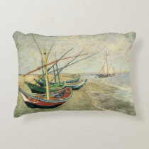 Vincent van Gogh - Fishing Boats on the Beach Accent Pillow