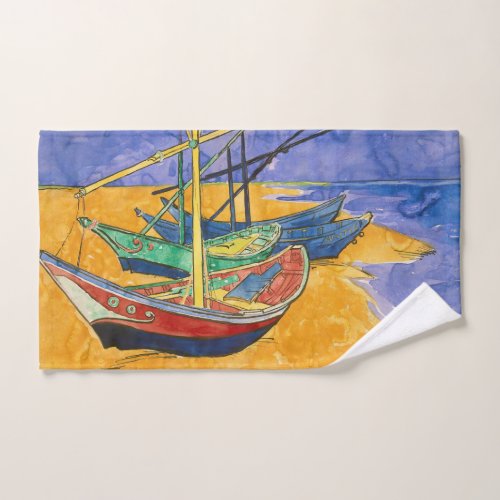 Vincent van Gogh _ Fishing Boats on the Beach Bath Towel Set