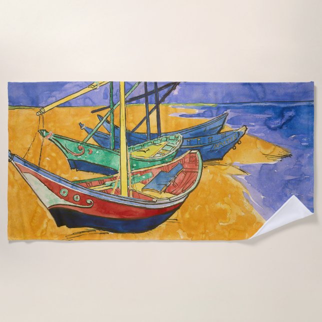 Vincent van Gogh - Fishing Boats on the Beach Beach Towel (Front)