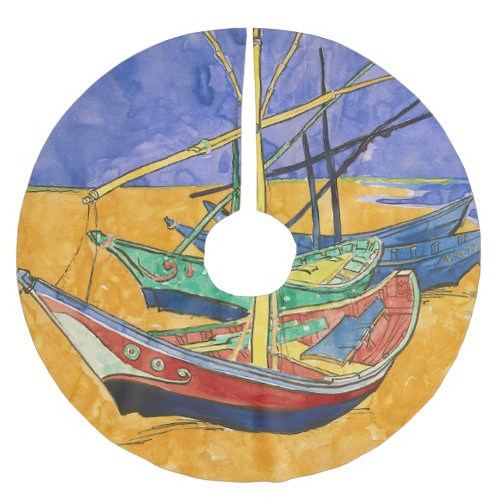 Vincent van Gogh _ Fishing Boats on the Beach Brushed Polyester Tree Skirt