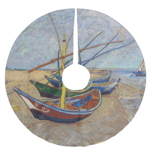 Vincent van Gogh _ Fishing Boats on the Beach Brushed Polyester Tree Skirt