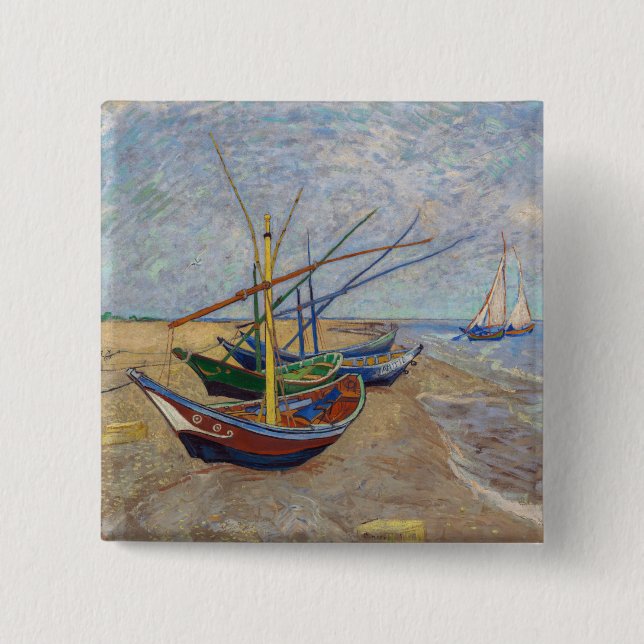 Vincent van Gogh - Fishing Boats on the Beach Button (Front)