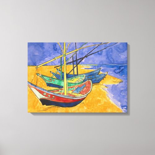 Vincent van Gogh _ Fishing Boats on the Beach Canvas Print